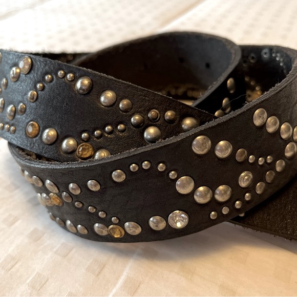 SOLD 💟 Free People Leather Embellished Studded Belt OS Black - Picture 3 of 10